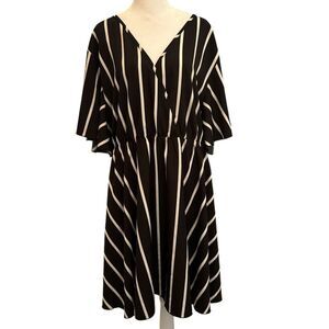 Women’s Dress Plus Size 4XL Stripe Dress Loose Stripe V Neck Short Sleeve